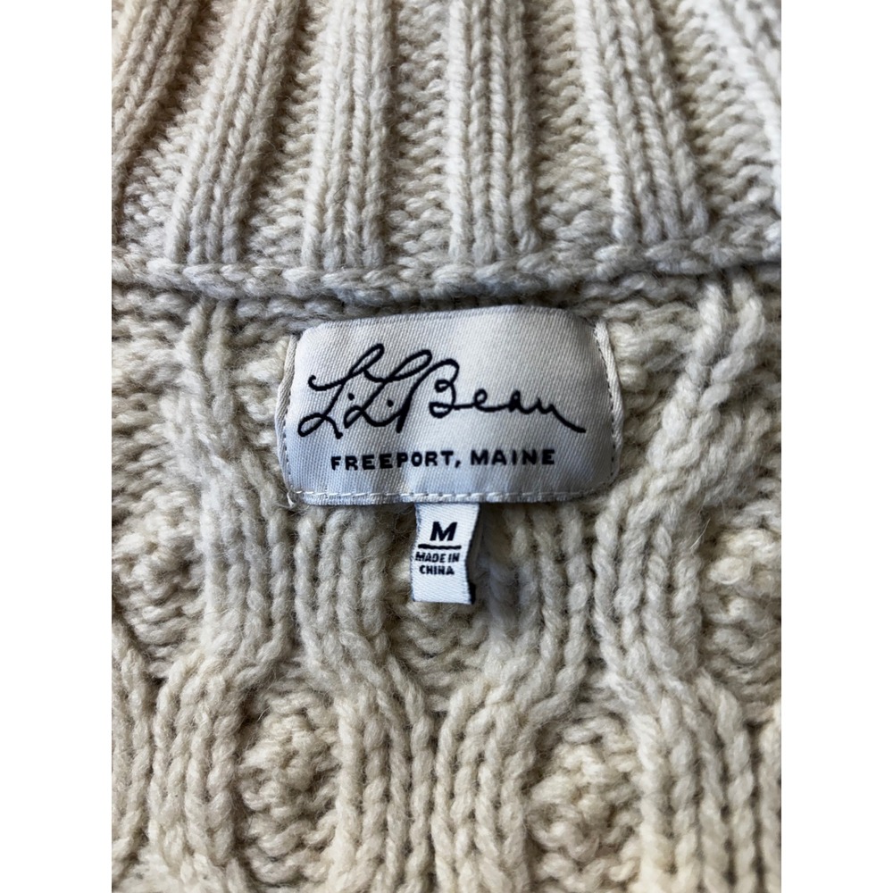 LL Bean Women Ivory Cable Knit Wool Scoop Neck Sweater with Pockets Cream Size M - Picture 2 of 14